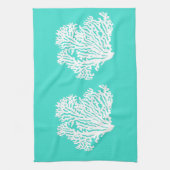 White on Turquoise Coastal Decor Coral Theedoek (Verticaal)