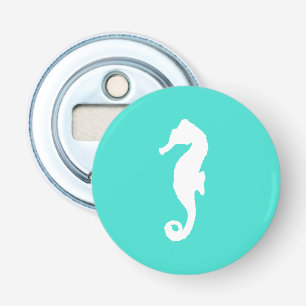 White on Turquoise Coastal Decor Seahorse Button Flesopener