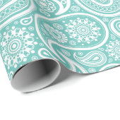 White on turquoise paisley cadeaupapier (Rol Hoek)