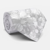 White on White Cascading Peonies Bleek Grey Weddin Stropdas (Opgerold)