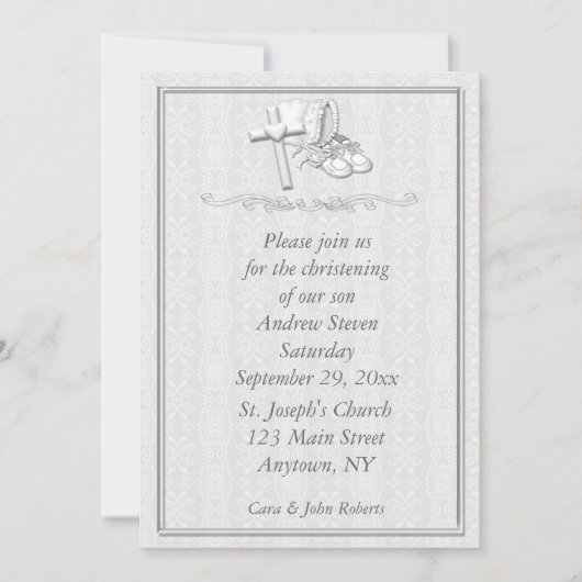 White on White Christening Invitation Kaart (Voorkant)