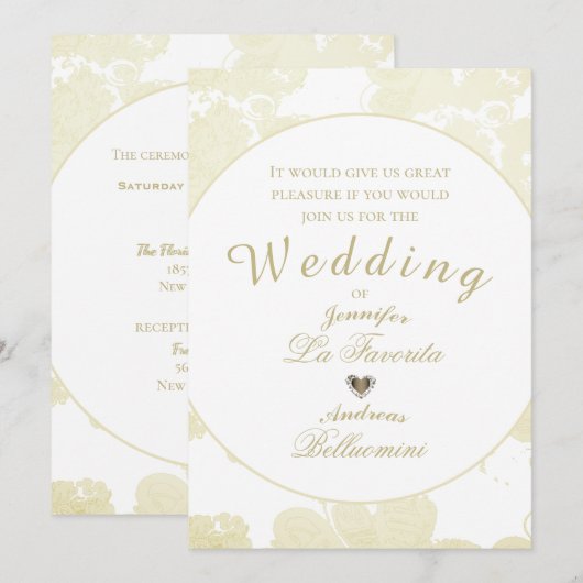 White on White Floral Wedding Invitation Kaart (Voorkant / Achterkant)