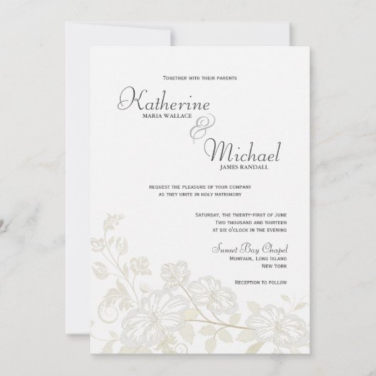 White on White Floral Wedding Invitations Kaart (Voorkant)
