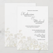 White on White Floral Wedding Invitations Kaart (Voorkant / Achterkant)