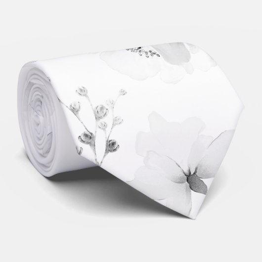 White on White Garden Peony Wedding Stropdas (Opgerold)