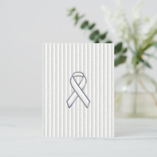 White on White Ribbon Awareness Stripes Briefkaart (Staand voorkant)