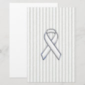White on White Ribbon Awareness Stripes Briefpapier (Voorkant / Achterkant)