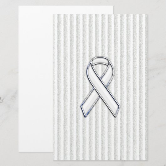 White on White Ribbon Awareness Stripes Briefpapier (Voorkant / Achterkant)