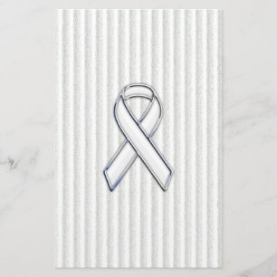 White on White Ribbon Awareness Stripes Briefpapier