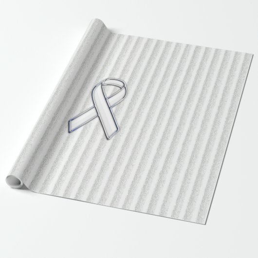 White on White Ribbon Awareness Stripes Cadeaupapier (Uitgerold)