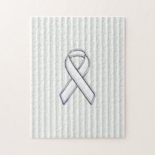 White on White Ribbon Awareness Stripes Legpuzzel