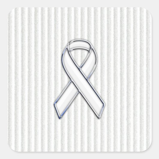 White on White Ribbon Awareness Stripes Vierkante Sticker (Voorkant)