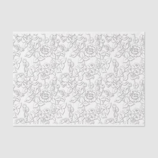 White on White Rose Modern Damask Floral Tissuepapier (Voorkant)