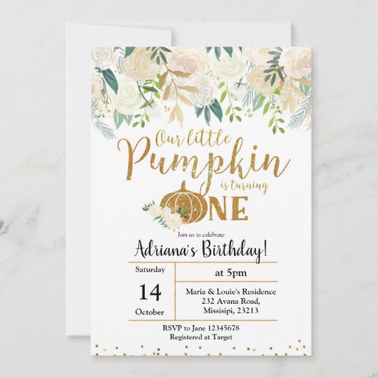 White onze kleine pompoen draaien één uitnodiging  (Voorkant)