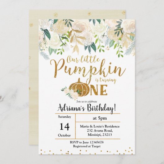 White onze kleine pompoen draaien één uitnodiging  (Voorkant / Achterkant)