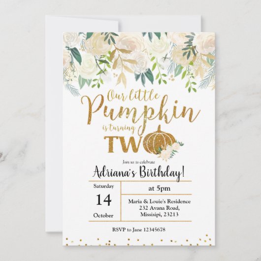 White onze kleine pompoen draaien twee uitnodiging (Voorkant)