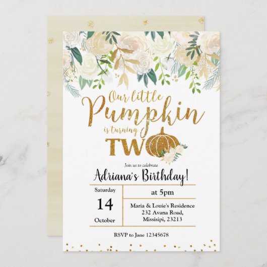 White onze kleine pompoen draaien twee uitnodiging (Voorkant / Achterkant)