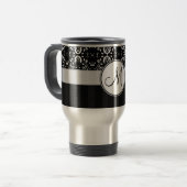 White op Black Damask en Stripes met Monogram Reisbeker (Voorkant links)