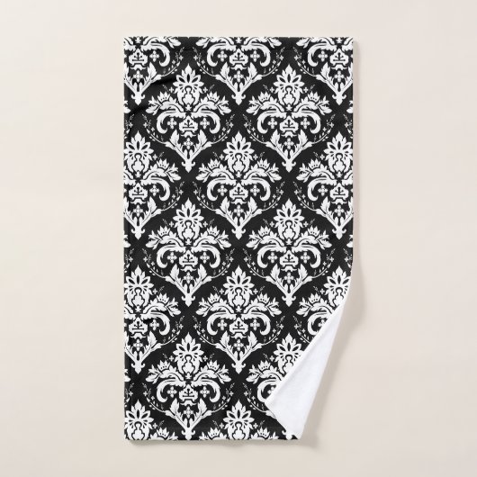 White op Black Damask Pattern Bad Handdoek (Handdoek)