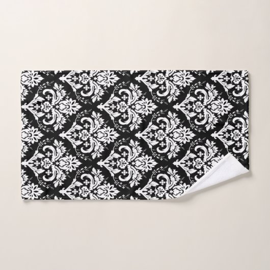 White op Black Damask Pattern Bad Handdoek (Handdoek)