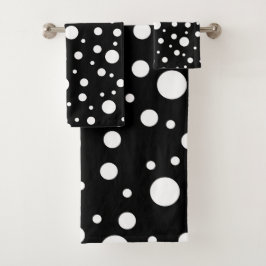 White op Black Polka Dot Pattern Bad Handdoek