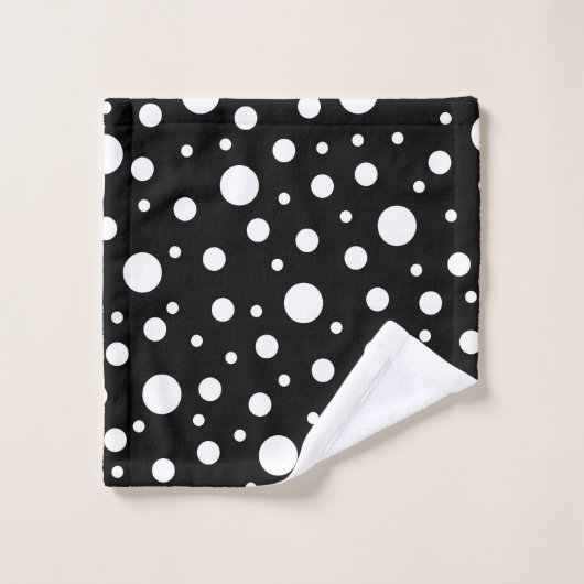 White op Black Polka Dot Pattern Bad Handdoek (Wasdoekje)