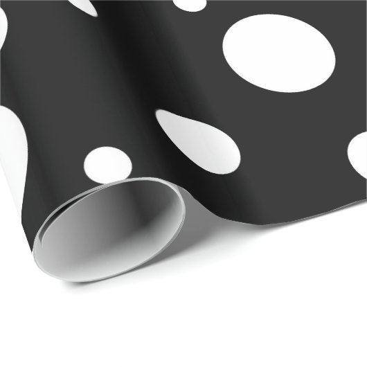 White op Black Polka Dot Pattern Cadeaupapier (Rol Hoek)
