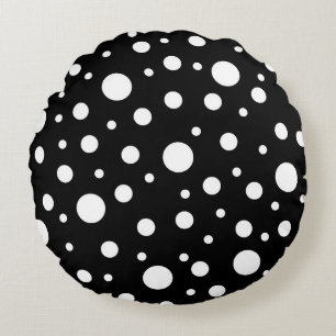 White op Black Polka Dot Pattern Rond Kussen