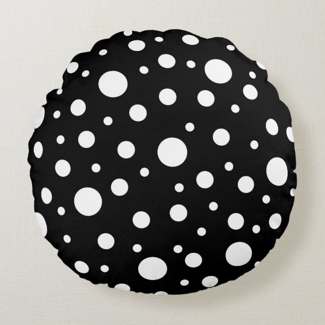 White op Black Polka Dot Pattern Rond Kussen (Voorkant)