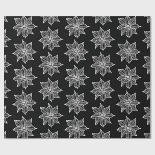 White op Black Sketchy Flowers Cadeaupapier (Vlak)