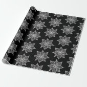 White op Black Sketchy Flowers Cadeaupapier (Uitgerold)