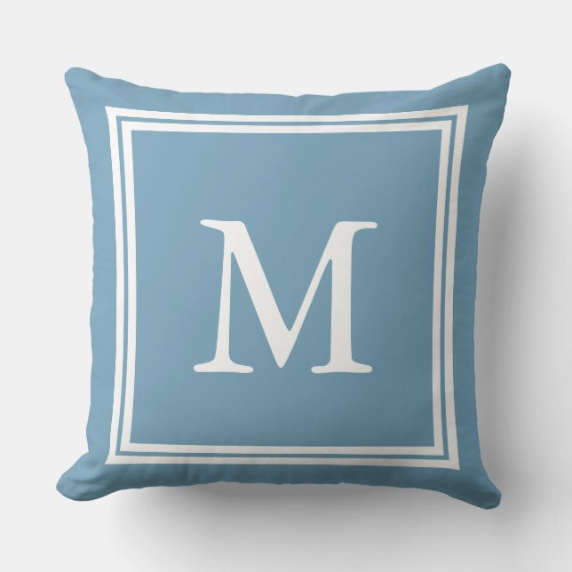 White op Carolina Blue Double Lijst Monogram Kussen (Voorkant)