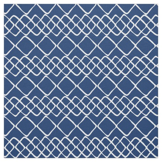 White op Navy Blue Diamond Tiles Stof (Swatch)