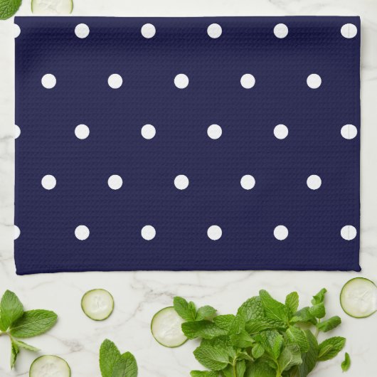 White op Navy Polka Dots Theedoek (Gevouwen)