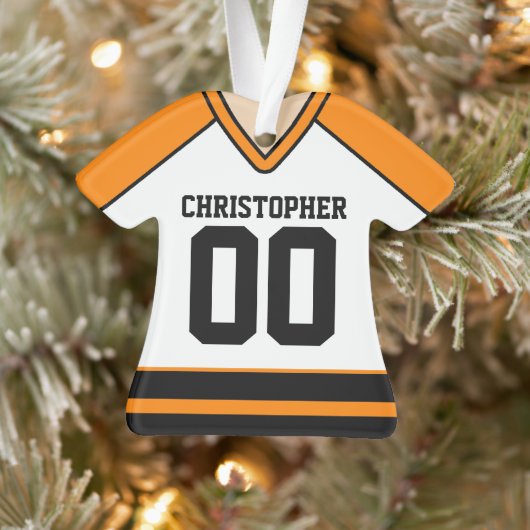 White/Oranje/Black Custom Hockey Jersey Ornament (Boom)
