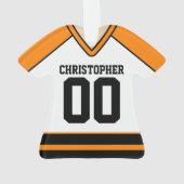 White/Oranje/Black Custom Hockey Jersey Ornament (achterkant)