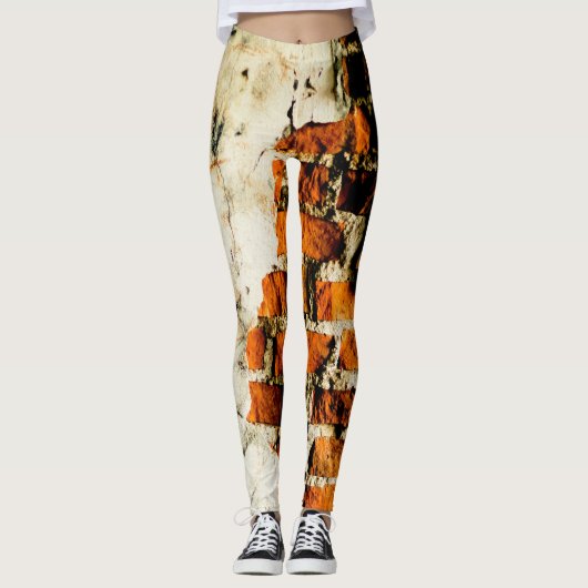 White oranje Cool old brick wall graffiti Leggings (Voorkant)