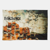 White oranje Cool old brick wall grafiti Jouw naam Theedoek (Horizontaal)