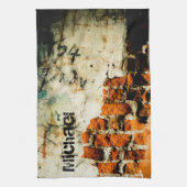 White oranje Cool old brick wall grafiti Jouw naam Theedoek (Verticaal)