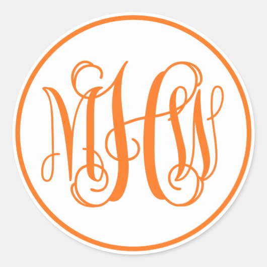 White Oranje Vine Script Monogram Font DIY BG Ronde Sticker (Voorkant)