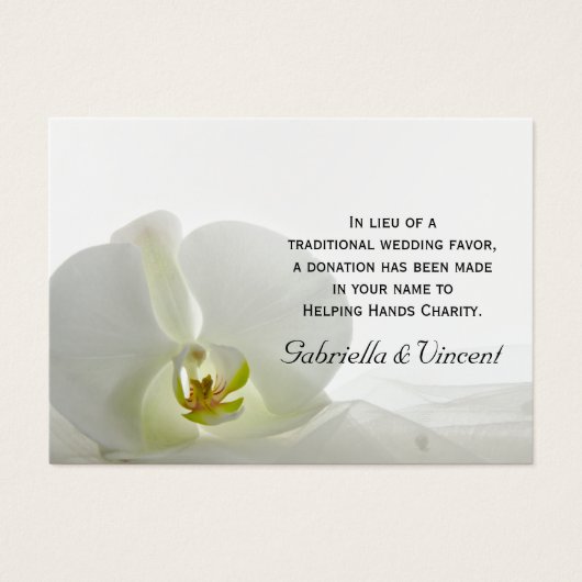 White Orchid and Veil Wedding Charity Favor Card Visitekaartjes (Voorkant)