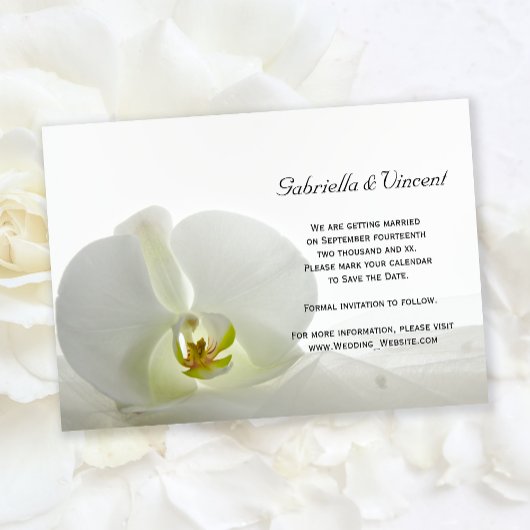White Orchid and Veil Wedding Save the Date Kaart
