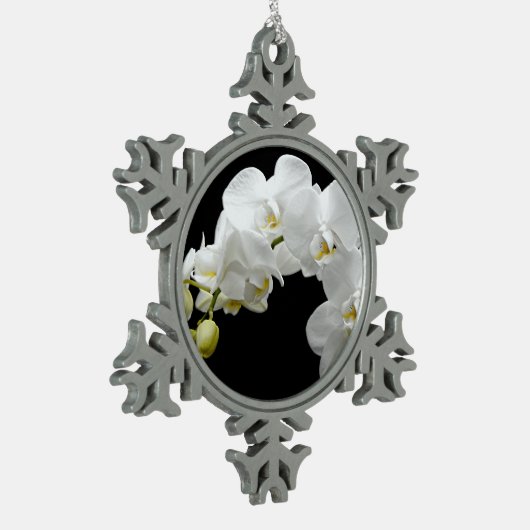 White Orchid Blossom Tin Sneeuwvlok Ornament (Links)