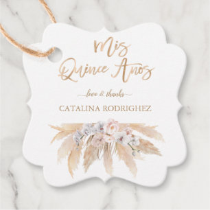 White Orchid Blush Rozen Pampas Grass Quinceañera Bedankjes Labels