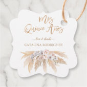 White Orchid Blush Rozen Pampas Grass Quinceañera Bedankjes Labels (Achterkant)