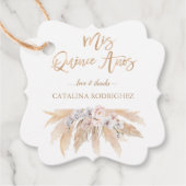 White Orchid Blush Rozen Pampas Grass Quinceañera Bedankjes Labels (Voorkant)