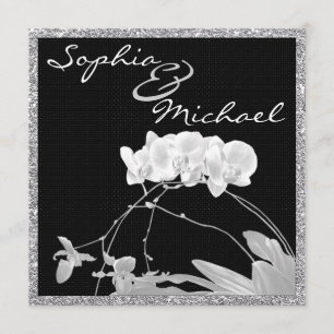 White Orchid CRYSTAL LOOK WEDDING Invitation Kaart