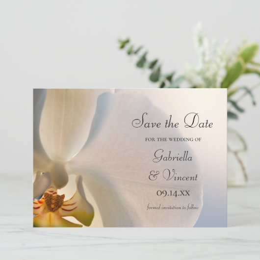 White Orchid Elegance Wedding Save the Date (Staand voorkant)
