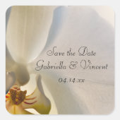 White Orchid Elegance Wedding Save the Date Vierkante Sticker (Voorkant)