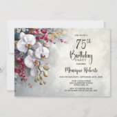 White Orchid Floral 75th Birthday Party Kaart (Voorkant)